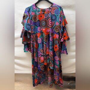 Step In Style Colorful Swirl Cotton Dress 2X Bell Sleeve Boho New